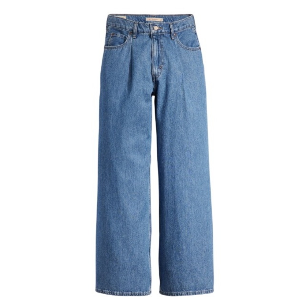 Levis Premium Baggy Dad Wide Leg Pleated Jeans Womens 30x30 Medium Wash Blue